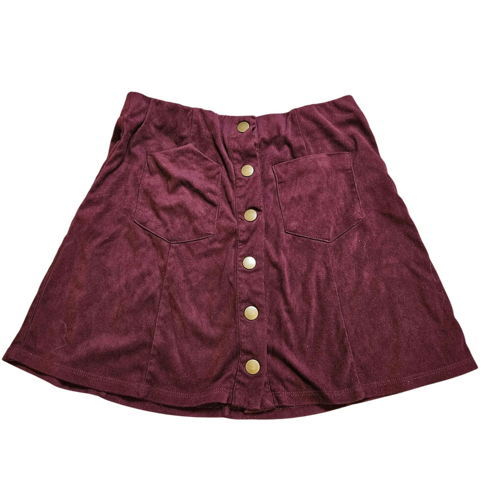 Forever 21 Size Small Maroon Purple Gold Button Mini Skirt Pockets Stretchy